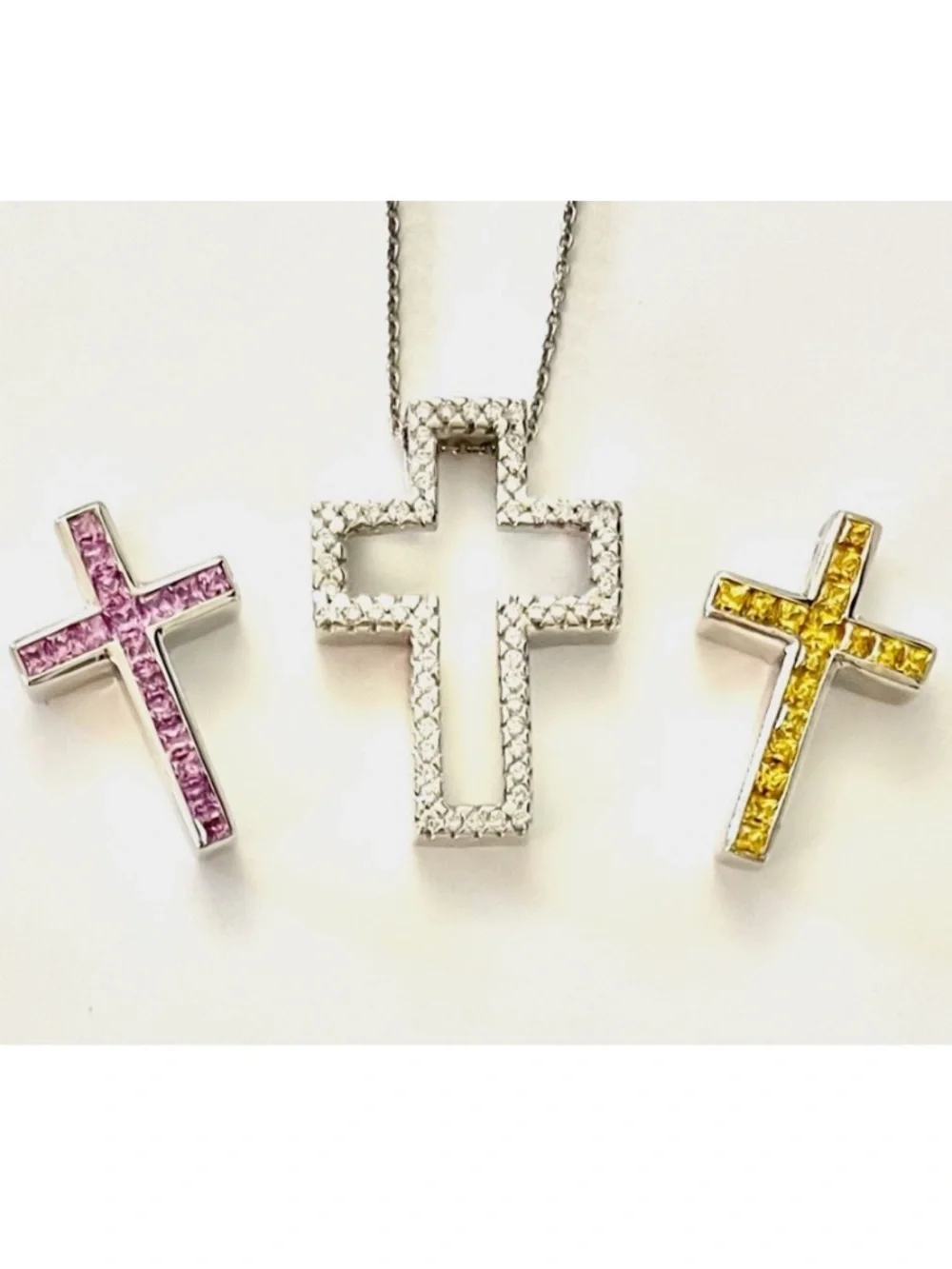 18K DIAMOND & SAPPHIRE 1.5ctw 3 CROSS INTERCHANGEABLE Pendant 18